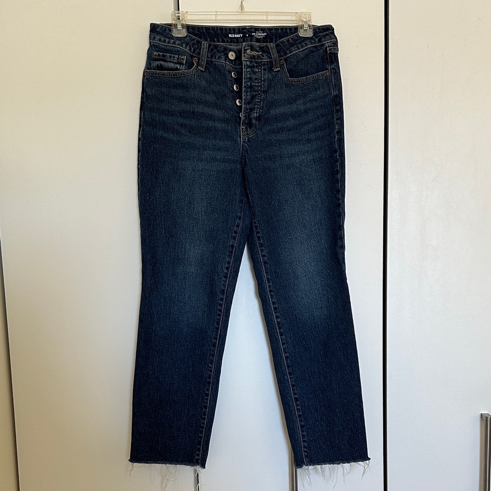Old Navy High Rise Button-Fly Jeans in Dark Blue
